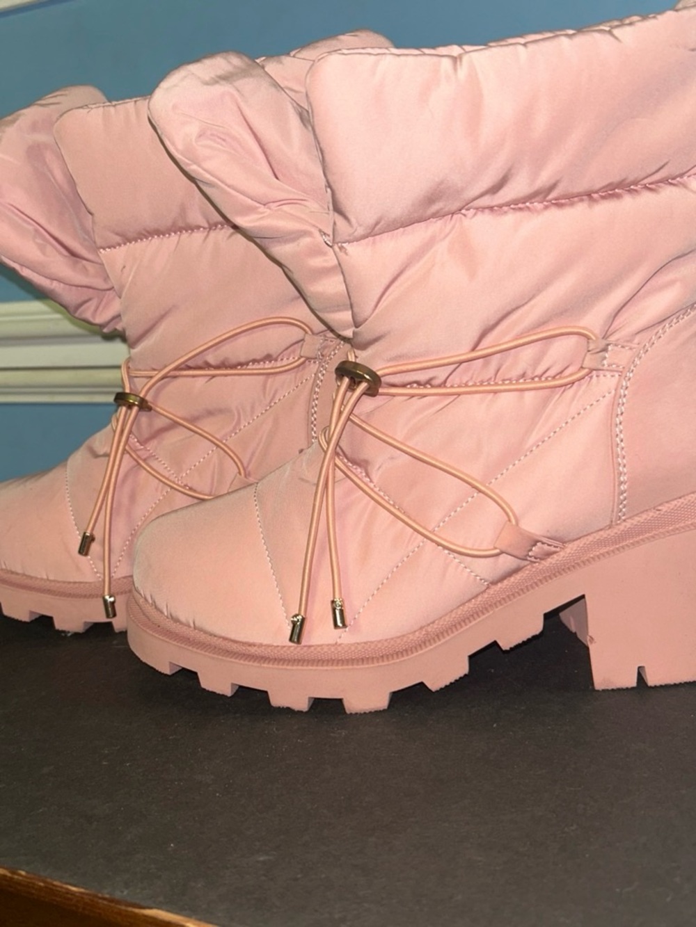 Liliana Pink Puffer Ankle Booties